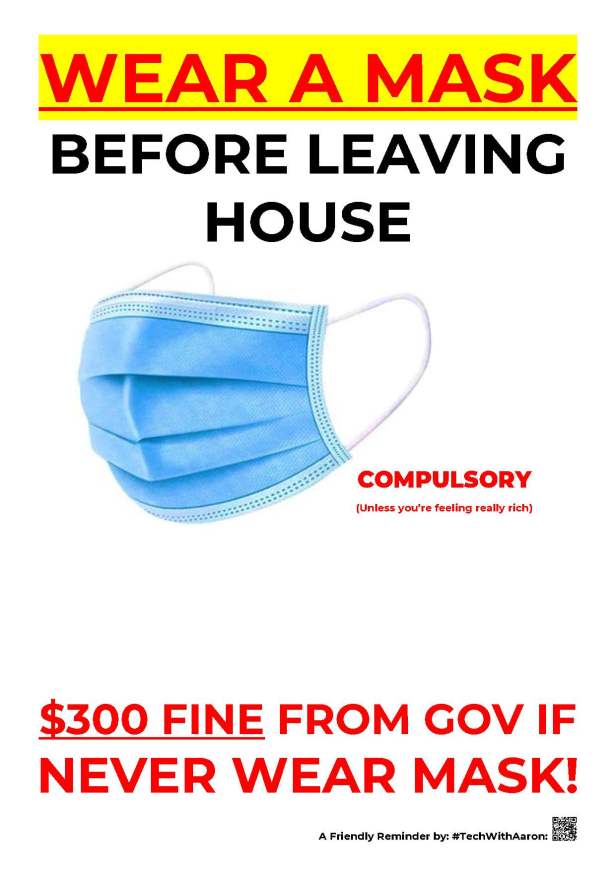 Here's a free banner you can print and send to your friends if you'd appreciate a reminder to wear a mask before going out...otherwise be prepared to pay a fine from 15th April onwards. 